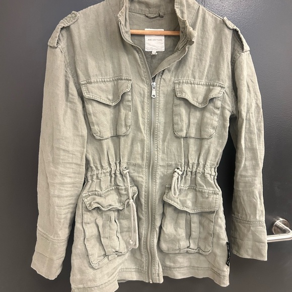 Avec Les Filles (Anthropologie) Linen XS EUC Green Utility Jacket Adjustable Fit - Picture 2 of 13